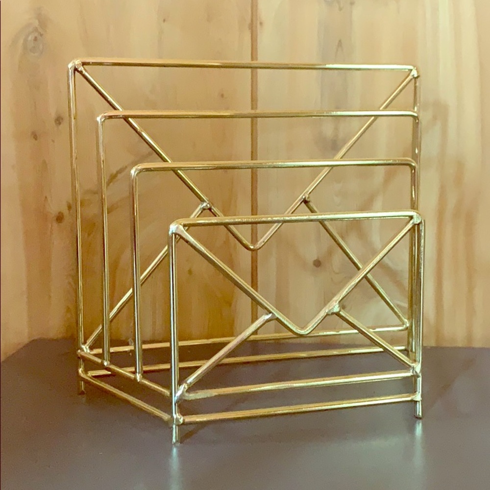 3 compartment MAIL holder, GOLD, paper organizer